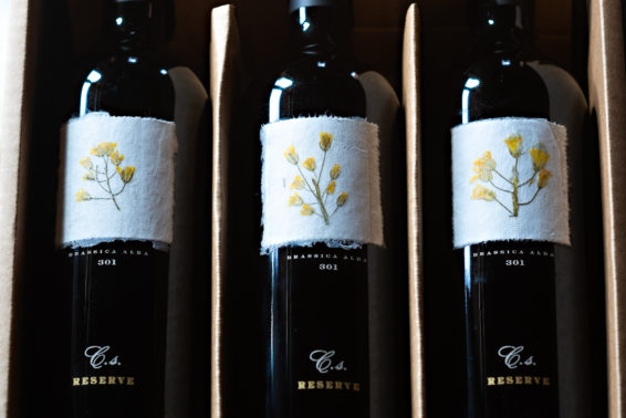 stags leap reserve cabernet with hand pressed mustard flowers